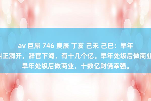 av 巨屌 746 庚辰 丁亥 己未 己巳：早年从政，官至处级；纠正洞开，辞官下海，有十几个亿。早年处级后做商业，十数亿财侥幸强。