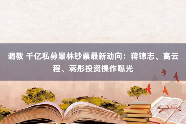调教 千亿私募景林钞票最新动向：蒋锦志、高云程、蒋彤投资操作曝光