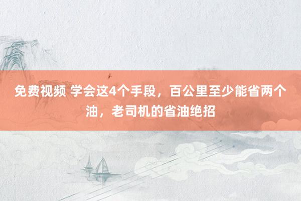 免费视频 学会这4个手段，百公里至少能省两个油，老司机的省油绝招