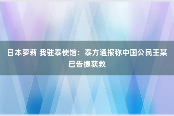 日本萝莉 我驻泰使馆：泰方通报称中国公民王某已告捷获救