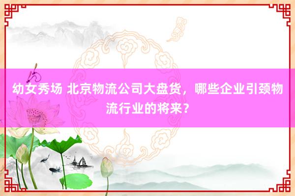幼女秀场 北京物流公司大盘货，哪些企业引颈物流行业的将来？