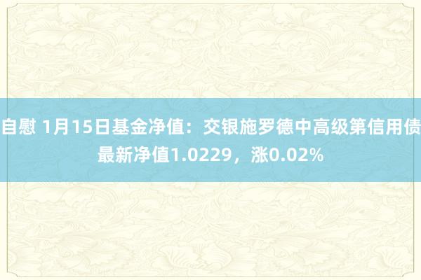 自慰 1月15日基金净值：交银施罗德中高级第信用债最新净值1.0229，涨0.02%