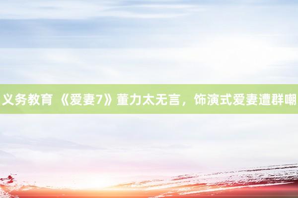 义务教育 《爱妻7》董力太无言，饰演式爱妻遭群嘲