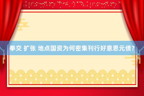 拳交 扩张 地点国资为何密集刊行好意思元债？
