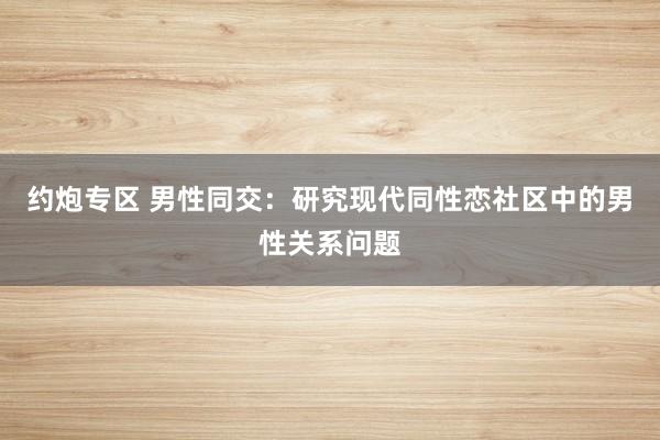 约炮专区 男性同交：研究现代同性恋社区中的男性关系问题