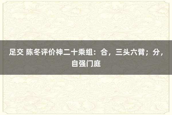 足交 陈冬评价神二十乘组：合，三头六臂；分，自强门庭