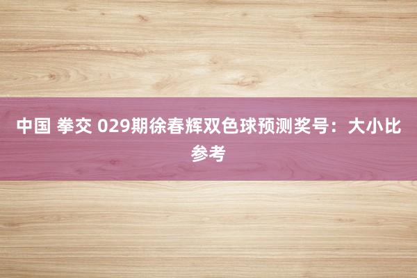中国 拳交 029期徐春辉双色球预测奖号：大小比参考